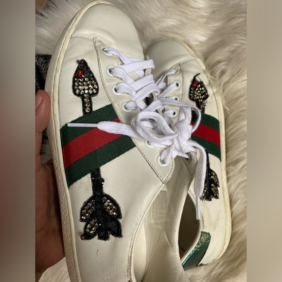 Gucci Shoes Ace Embroidered Arrow White Leather Sneakers Size 8.5 Us Unisex 39 - Picture 14 of 14
